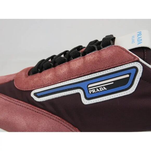 PRADA 2EG276 PINK SUEDE STRIPE BURGUNDY LOGO LOW TOP SNEAKERS 8.5 / US 9.5 ITALY main image 7